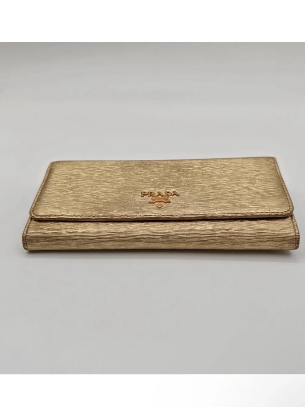 Prada Metallic Gold Saffiano Leather Flap Wallet - Picture 7 of 14